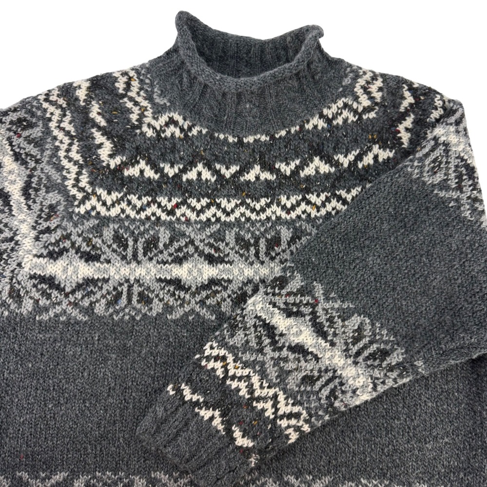 Hasting & Smith Womens L Gray Fair Isle Mock Neck Wool Knit Sweater Cabin Cozy